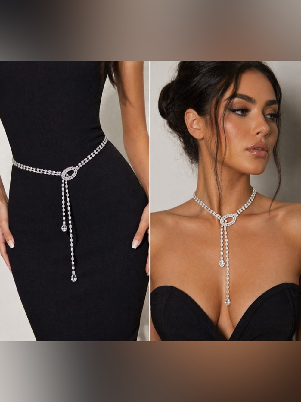 Crystal Y-Style Lariat Necklace and Waist Chain - Silver